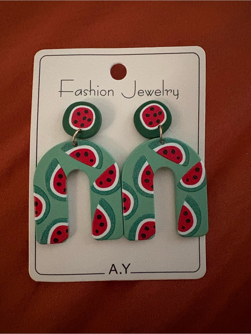Green Watermelon Arch Earrings - Fashion Jewelry